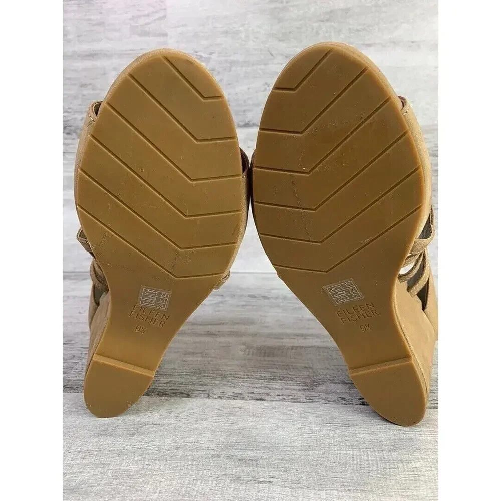 Eileen Fisher Womens Strappy Wedge Sandals Size 9.5 Beige Open Toe
